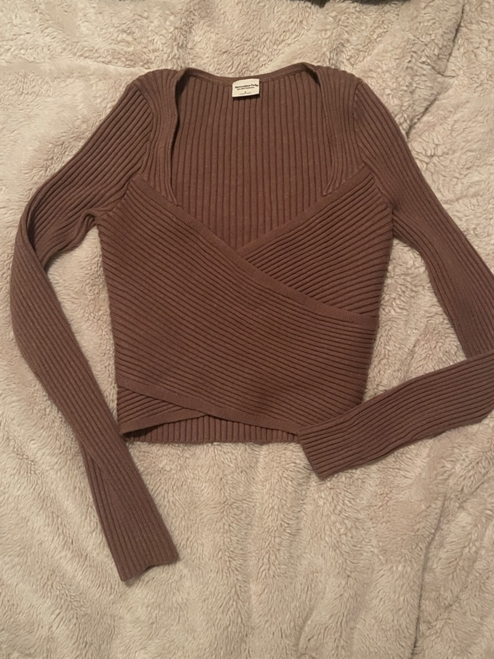 Abercrombie & Fitch Ribbed Wrap-Front Long Sleeve Sweater - Brown